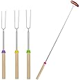 HRLORK 4 Pack Marshmallow Toasting Forks Marshmallow Toasting Kit Stainless Telescoping Barbecue Forks Wooden Handle BBQ Roasting Sticks for Bonfire Camping