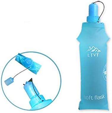Veligoo Soft Folding Drink Bottle BPA Free TPU Foldable Cycling Water Bag Soft Wide Mouth/Running Drink Bottle Flask Camping/Hiking Sports Water Carrier (Sky blue, 500ML)