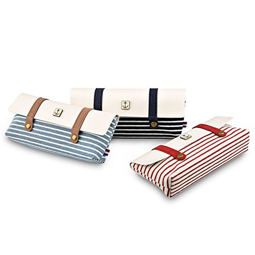 TININNA Armada vintage raya lienzo caja de l  piz de la pluma del bolso cosm  tico del bolso del maquillaje con cremallera para Chicas Chicos Shcool Azul marino