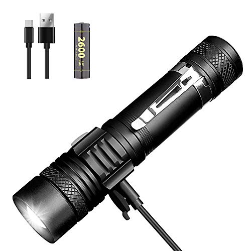 Preisvergleich Produktbild LED Taschenlampe, Elekin [Original] Taschenlampe Aufladbar USB Extrem Hell, 4 Modis Einstellbar, IP65 Wasserdicht, Taktische Flashlight für Camping outdoor wand (Inklusive 1 x 18650 Batteries)