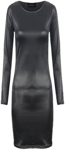 G?�n?�rique Robe Femme Moulante Manche Longue Simili Cuir Look Mouill?� PVC Style C?�l?�brit?� Kim 