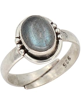 Luna Azure Sterling Silber Mondstein Graviert Vintage Verstellbar Ring