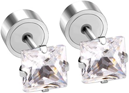 LUXU kisskids 316L Anti-allergy Stainless Steel Silver Pin 3/4/5mm Square Starlight Cubic Zirconia Cartilage Tragus Ear Lobe Barbell Stud Earring
