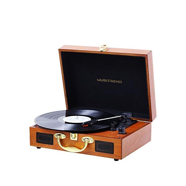 Retro Stereo-Anlage mit Plattenspieler, MUSITREND USB Schallplattenspieler mit Lautsprecher Riemenantrieb Aux-In RCA 33/45/78 U/min,Holz