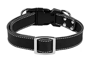 PPEETT Soft Leather Dog Collar Adjustable Size Suitable for Large Medium and Small Dogs Running and Walking.Black/Coffee/Red /Blue (Black, M 13