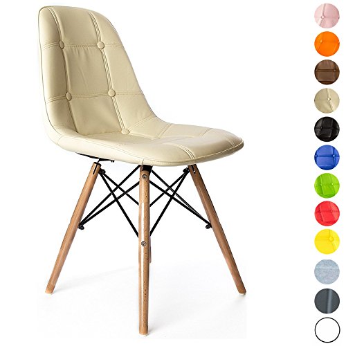 2 x Charles Jacobs Retro Quilted Style Chairs With Solid Wood Legs (Milky White)