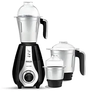 INALSA Mixer Grinder 1000 Watt, 3 Jar- Aarin with Powerful Copper Motor| Decorative Chrome Finish on Front | Includes Extra Pounding/Mincing & Whisker Blades| 5 Year Warranty on Motor, (Black)