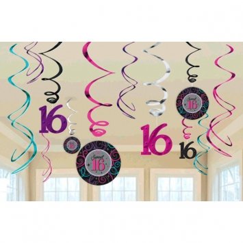 Amscan 16. Geburtstag – 12er Set Swirl Wirbel Hänger - 2