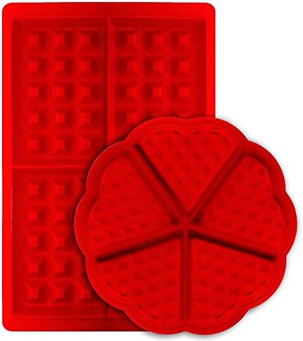 2Pcs Silicone Waffle Mould,Heart Shape &amp; Square Silicone Muffin Mould Red,Nonstick Silicone Kitchen Baking Tool