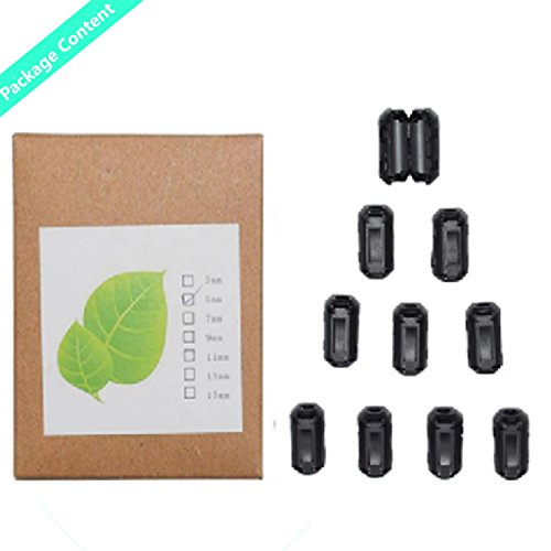AsiaLONG 10 Stück 5 mm Durchmesser Schwarz RFI Ferritkernfilter zum EMI Clip On Rauschunterdruecker-Kabel Ferritkern Filter (zur Geräuschunterdrückung, zum Aufstecken, aufsteckbar) - 7