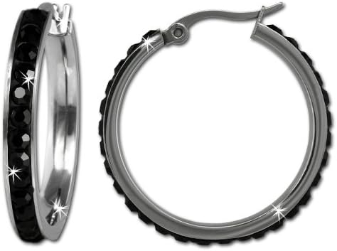 Stainless Steel earring hoops round with Swarovski Elements black - diameter 30mm - Woman earrings - Stainless Steel creole ESOS04S