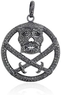 Pave Diamond 925 Sterling Silver Skull Sword Pendant Jewelry, Designer Diamond pendant jewelry