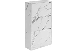 BAKAJI Scarpiera Portascarpe in Legno MDF con 3 Ante Porta Scarpe a Ribalta Maniglie a Scomparsa Doppia Profondità Dimensioni Compatte Slim 63 x 24 x 115 cm Salvaspazio Ingresso Casa (Marmo)