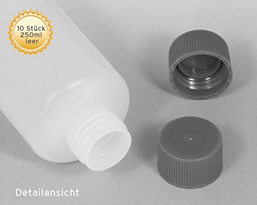 10 x 250 ml Octopus Kunststoffflaschen, HDPE Plastikflaschen mit schwarzen Schraubverschlüssen, Leerflaschen mit schwarzen Schraubdeckeln, Rundflaschen inkl. 10 Beschriftungsetiketten - 2