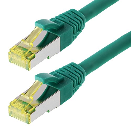 helos 118112 Patchkabel S/FTP (PIMF) CAT 6a grün 1,5m CAT.6 Ethernet LAN Patchkabel Gigabit Netzwerkkabel Patch Kabel folien und geflechtgeschirmt halogenfrei PIMF 2 x RJ45 Stecker ideal für Switch , Internet, Spielkonsole, DSL Verbindungen , Patchfelder , Patchpanel , Router , Modem , Access Point und andere Geräte mit RJ45 Anschluß , CAT Kabel KAT Kabel CAT6 CAT 6 , geschirmtes Patchkabel
