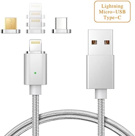 Tersely Magnetic Charging Cable 3 in 1 USB Data Cable Micro USB Lightning Type C USB Magnetic C 3 in 1 Data Charging Adapter for iPhone Android Samsung Galaxy Woven Nylon