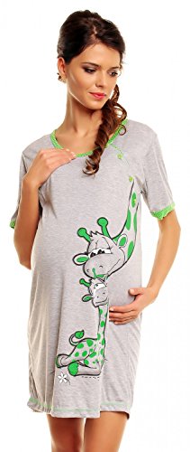 Zeta Ville - Women's Maternity Cotton Cartoon Print Nursing Nightdress - 366c (Green, UK 16)