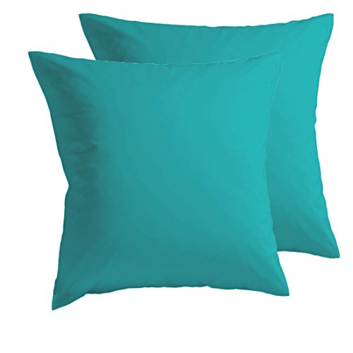 Kissenbezug - 100% Baumwoll-Satin - unifarben/ einfarbige Kissenhüllen im Doppelpack (2-Stk.) mit 40x40cm, in der Farbe aqua