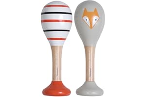 Kindsgut Sonagli (set di 2), strumenti musicali per neonati e bambini, ideali per il viaggio, colori tenui e alta qualità, volpe e strisce