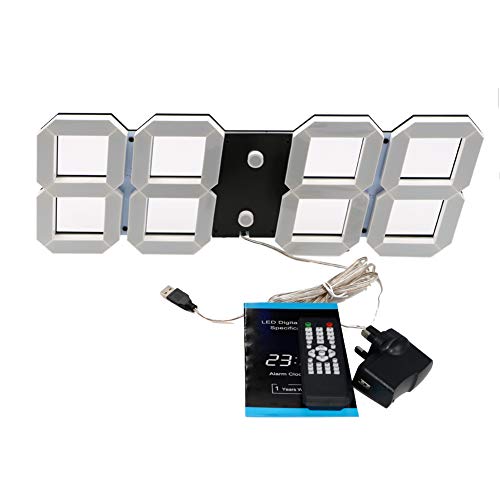 T Tocas Reloj de pared digital LED Cuarzo Fecha temperatura Bar Cafetería Blanco