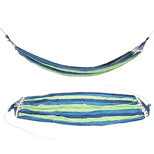 Canvas Hammock with Carrying Bag, Lightweight Camping Hammock Soft and Comfortable Compact Hand?Woven Durability and Strength for Outdoor Activities(Color bar Blue)