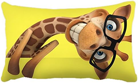 Poieloi Canvas Linen Yellow Giraffe Throw Pillowcase Cover Rectangle 20"x30"