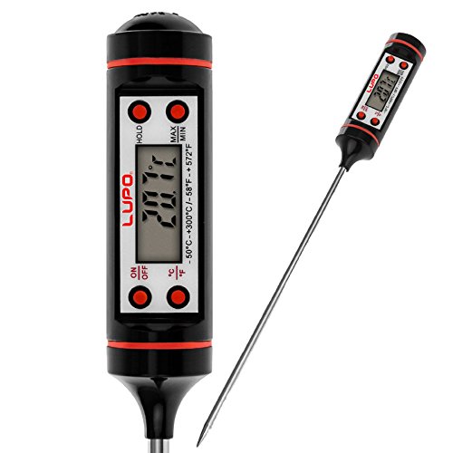 LUPO Digitales Fleisch Lebensmittel Thermometer - Sofortige Lese Temperatur - LCD-Display - Lange Sonde