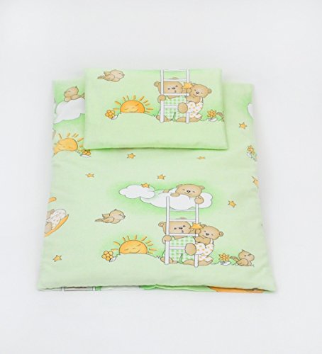 Ensemble set complet de poussette landau pour bébé enfant 80x70 (couette) (dessin: nounours dans le ciel_vert)
