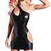 Produktbild Damen Mini Dress CLOOM Sexy Nightwear Casual Bodycon Clubwear lang Tank Tops Ärmellos Unterwäsche PU Leder Kleid Erotik Reizwäsche Unterwäsche Party Dress Frau Sommer Dress (Schwarz, one size)