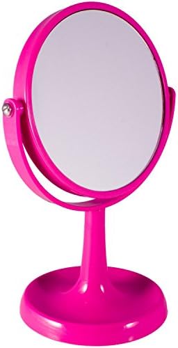 Free Standing Circular Acrylic Mirror 16.5cm Diameter 3X Magnifying Pink