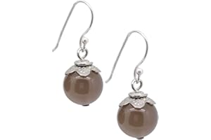 TREASURE BAY TreasureBay womens Handmade Earrings 14mm Agate Gemstone Dangle Earrings, Womens Pierced Earrings Ball Earrings 925 Sterling Silver Hook