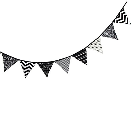 Yiuswoy 10 Feet Triangles Flag Banner Pennant Garlands Cotton Fabric Bunting for Indoor Outdoor Birthday Wedding Party Decoration - Black White reviews Yiuswoy 10 Feet Triangles Flag Banner Pennant Garlands Cotton Fabric Bunting for Indoor Outdoor Birthday Wedding Party Decoration - Black White