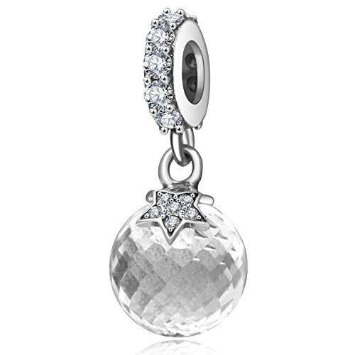 Moon and Star Charm Genuine 925 Sterling Silver with Clear CZ Dangle Charms Bead