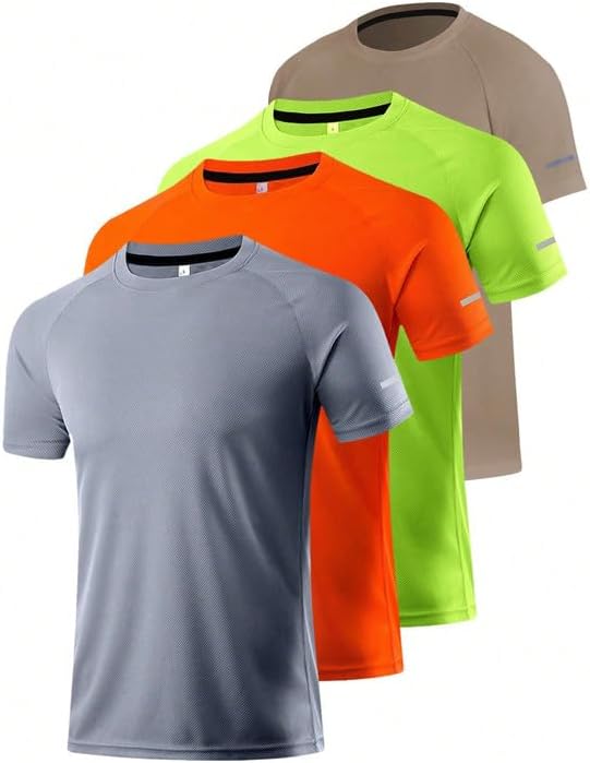 Paquete de 4 camisetas de manga corta para hombre, de secado rápido, cuello redondo, atlético, correr, gimnasio, entrenamiento, camiseta de manga corta