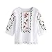 Produktbild Damen Neuer Herbst Bluse, iHee Spitze Blumenblume Druckte O-Ansatz Blusen Mode Weisebeiläufige Oberseiten Lose T-Shirt (XXL, Weiß)