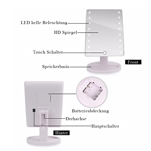 MILKIRAY 16 LED 180° Kosmetikspiegel Led Beleuchtung mit 10 Fach Vergrößerung Touch Switch Make-up Spiegel Tischspiegel Standspiegel - 6