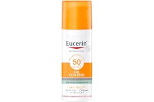 Eucerin Sun Gel Crema Oil Control Dry Touch FPS 50+ (50 ml), protección solar facial 50+ con filtros UVA/UVB, crema solar para piel grasa y propensa al acné, crema de sol con textura ultraligera