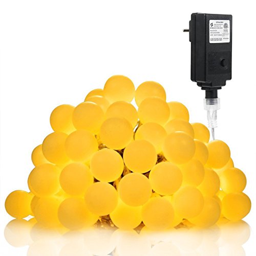 Vorally 10M 100er LED Lichterkette, Kugel Lichterkette warmweiß Innen/Aussen Sternen Lichterkette DC 31V EU-stecker Netzteil (Warmweiß) - 3