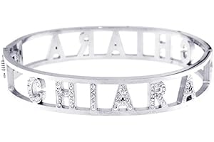 Stellazeta Bracciale Donna con Nome in Acciaio Inossidabile Anallergico Ideale per Regalo Braccialetto Donna con luminosi cristalli di vetro Braccialetti Donna Rigidi con Chiusura a Molla