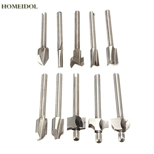 Fortag 10 tlg HSS Fräser-Set Fräser Set Spiralbohrer mit 3 mm Schaft Multifunktionswerkzeug Oberfräser Stich-Spitzen Schleifen Holzfräser für Dremel, Proxxon