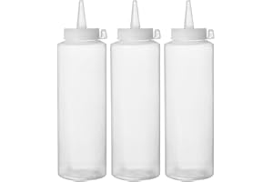 HENDI Bottiglia dosatrice di salse e condimento, riutilizzabile, set di 3 pezzi, biberon dosatore da spremere, flacone squeeze, ketchup, mustard, oli, mousse, 0,35L, ø55x(H)205mm, trasparente, PE, PP
