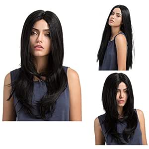 Theshy Wigs Fashion Synthetic Black Middle Parting Long Multi