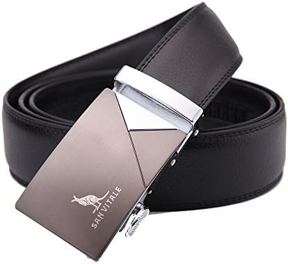 Men Belts SAN VITALE Men Belt Designer Famous Luxury Brand Casual Reversible Buckle with Automatic Ratchet Real Leather Belts for Men 35mm Wide 1 3/8" Silver Buckle Belt 130cm
