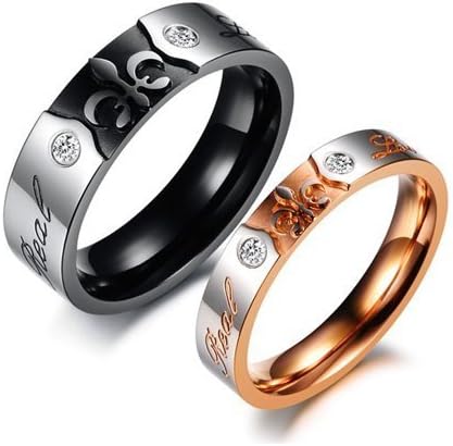U2U Jewelry Steel Engraved Pattern Double Clear CZs Couples Engagement Wedding Real Love Bands Rings (Black, 11) by U2U