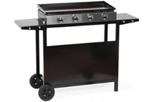 GIGRAVE Plancha gaz GARDEN MAX MERIDA - 4 feux - Sur chariot - Acier émaillé - 75 x 35 cm - Noir