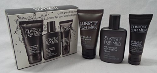 Clinique For Men Oil Control Skincare Set With Face Wash Exfoliating Tonic And Moisturizer Travel Sized