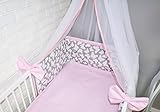 Amilian Baby Bettwäsche 5tlg Bettset mit Nestchen Kinderbettwäsche Himmel 100x135cm Schmetterling grau/Pünktchen Puderrosa Chiffonhimmel - 2