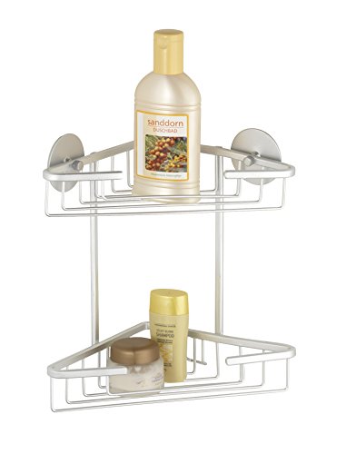 WENKO 18848100 Turbo-Loc Eckregal 2 Ablagen Aluminium – Befestigen ohne bohren, Aluminium, 25.5 x 28 x 15 cm, Matt - 2