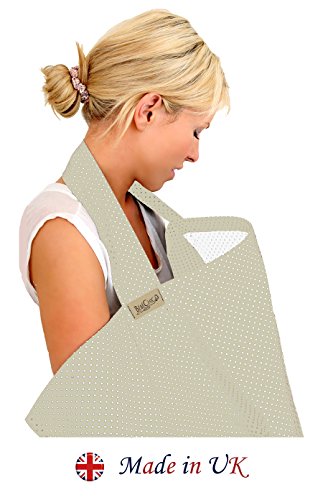 BebeChic * Top Quality 100% Cotton * Breastfeeding Covers * Boned Nursing Tops - with Storage Bag - silver grey / white dot