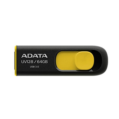AData 64GB DashDrive UV128 - Memoria USB de 64 GB, Negro y Amarillo